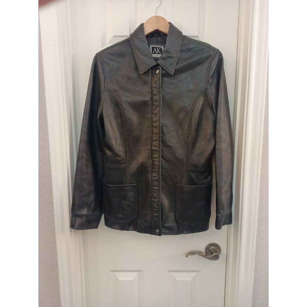 Women's Anne Klein Soft Genuine Lamb Skin Black Jacket With Pockets Size Medium